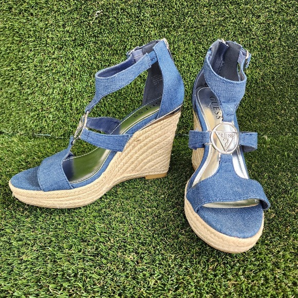 Guess Shoes - Guess Espadrille Platform Open Toe, Jeans Blue Size 7.5 Classic Summer Boho